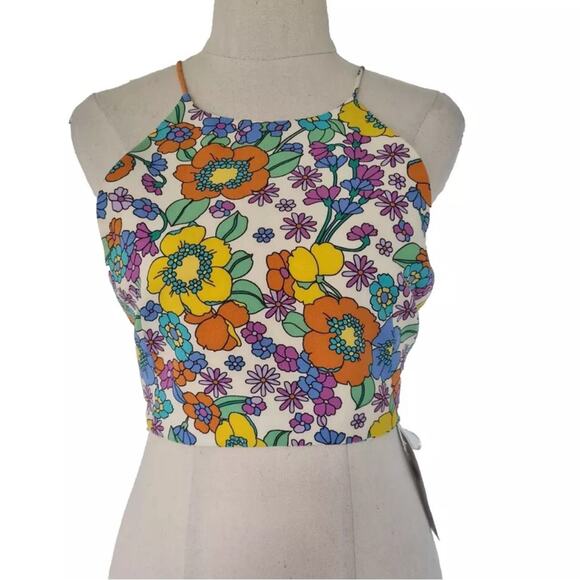 Zara Floral Retro Strappy Backless Crop Top - Size XS - Picture 6 of 10